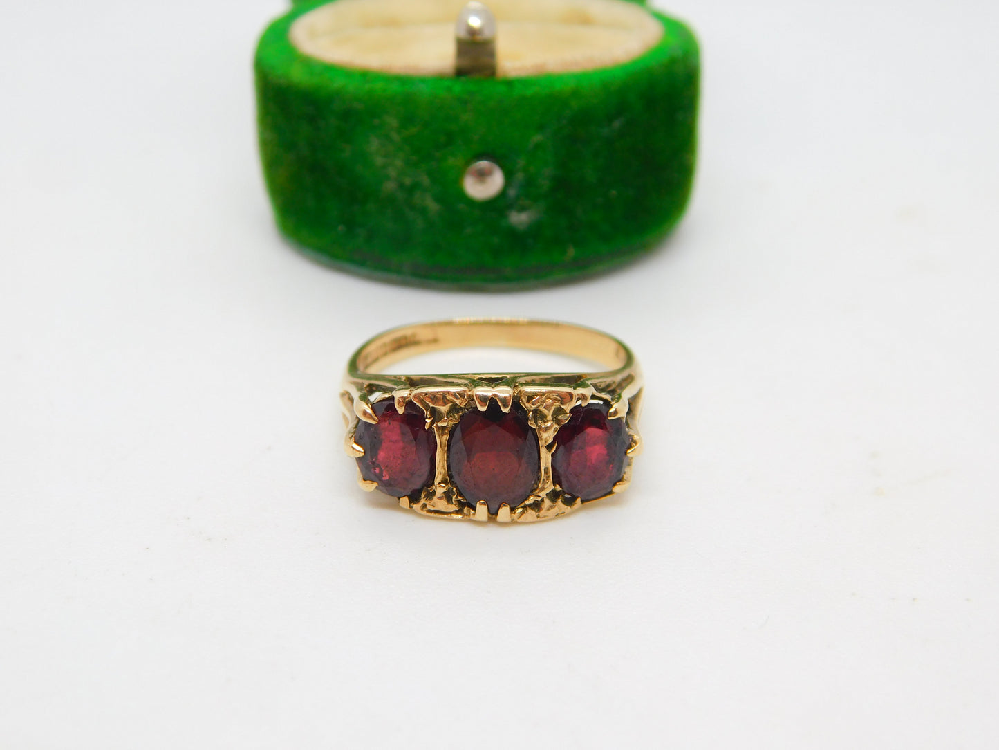 9ct Yellow Gold Victorian Style Garnet Set Boat Ring Vintage 1994 Birmingham