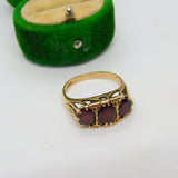 9ct Yellow Gold Victorian Style Garnet Set Boat Ring Vintage 1994 Birmingham