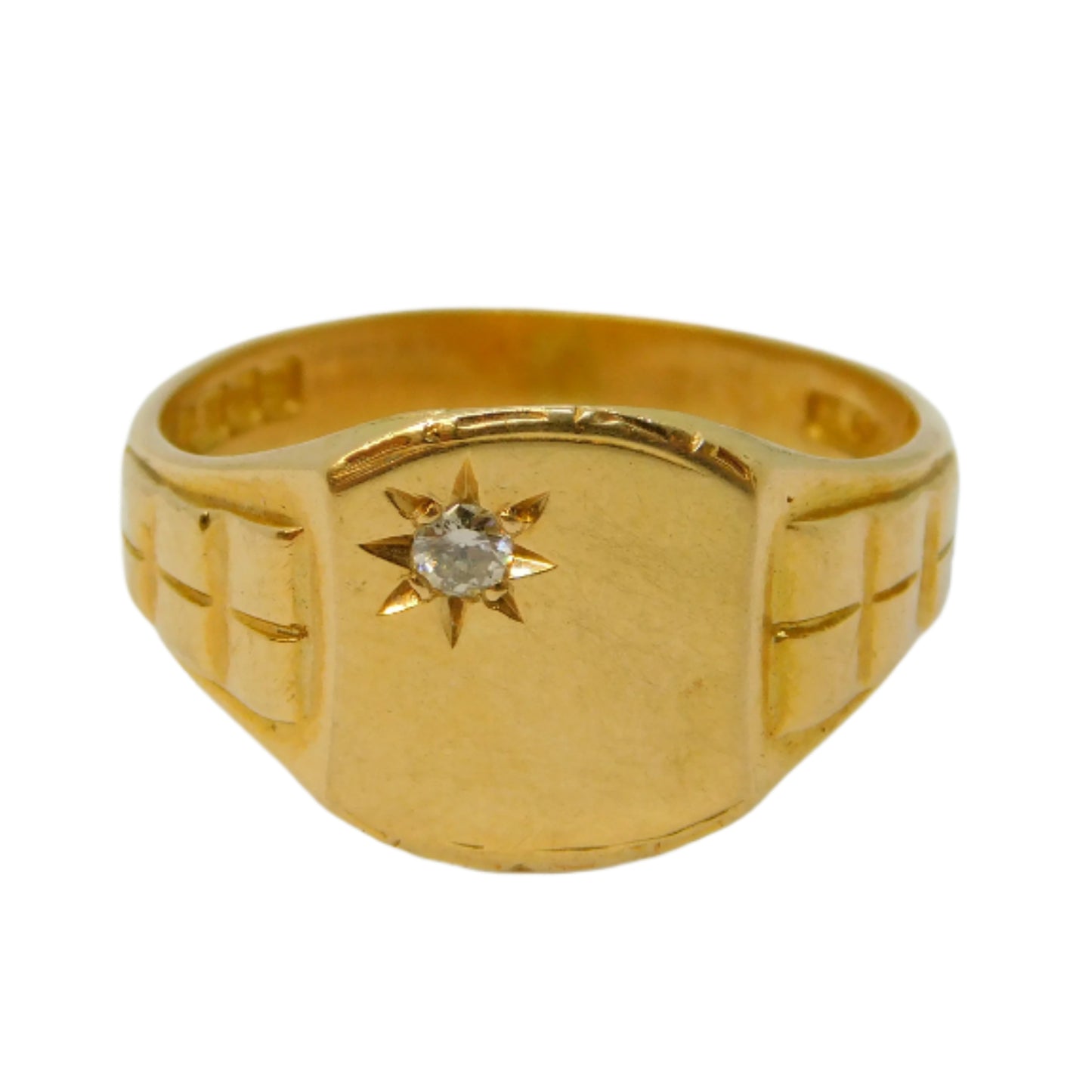 18ct Yellow Gold Star Set Diamond Signet Ring Vintage 1965 Birmingham