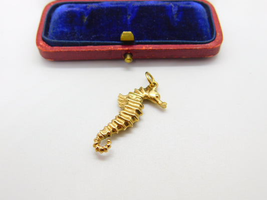 9ct Yellow Gold Seahorse Marine Charm Pendant Vintage c1970 Birmingham