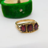 9ct Yellow Gold Victorian Style Garnet Set Boat Ring Vintage 1994 Birmingham