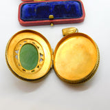 Large Gold on Sterling Silver Nephrite Jade & Marcasite Locket Pendant c1900