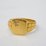 18ct Yellow Gold Star Set Diamond Signet Ring Vintage 1965 Birmingham