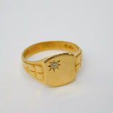 18ct Yellow Gold Star Set Diamond Signet Ring Vintage 1965 Birmingham