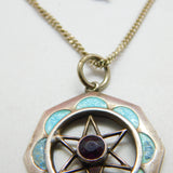 Art Nouveau Sterling Silver, Blue Enamel & Amethyst Lavalier Necklace c1910