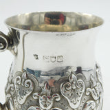 Victorian Sterling Silver Floral Repousse Christening Mug Antique 1896 London