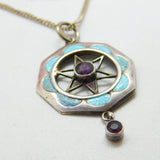Art Nouveau Sterling Silver, Blue Enamel & Amethyst Lavalier Necklace c1910