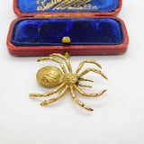 9ct Yellow Gold Spider Brooch Pin with Sapphire Eyes Vintage c1970 Birmingham