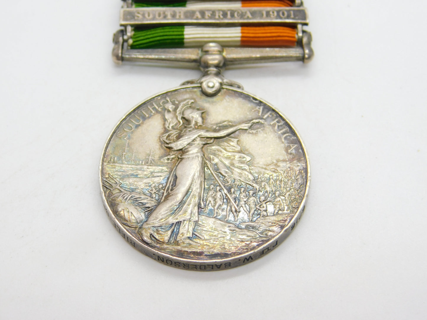 Silver 1901-1902 Boer War Kings South African Medal PTE. W. Balderson Antique