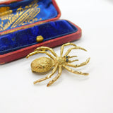 9ct Yellow Gold Spider Brooch Pin with Sapphire Eyes Vintage c1970 Birmingham