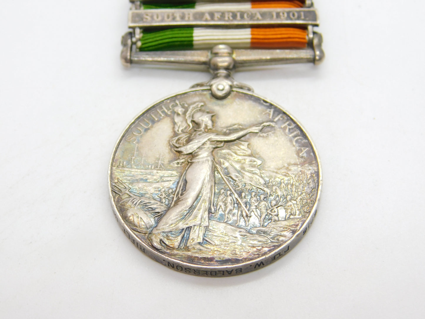 Silver 1901-1902 Boer War Kings South African Medal PTE. W. Balderson Antique