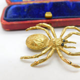 9ct Yellow Gold Spider Brooch Pin with Sapphire Eyes Vintage c1970 Birmingham