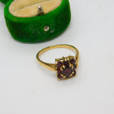 9ct Yellow Gold & Garnet Set Floral Cluster Ring Vintage c1970