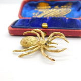 9ct Yellow Gold Spider Brooch Pin with Sapphire Eyes Vintage c1970 Birmingham