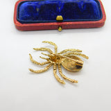 9ct Yellow Gold Spider Brooch Pin with Sapphire Eyes Vintage c1970 Birmingham