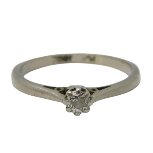 18ct White Gold & 0.1ct Diamond Solitaire Ring Antique c1930 Art Deco
