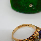 9ct Gold Victorian Style, Amethyst & Seed Pearl Boat Ring Vintage 1970 London