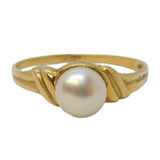 9ct Yellow Gold & Simulated Pearl Set Dress Ring Vintage c1990 Birmingham