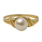 9ct Yellow Gold & Simulated Pearl Set Dress Ring Vintage c1990 Birmingham