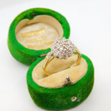 9ct Yellow Gold & Diamond Set Floral Cluster Ring Vintage c1970