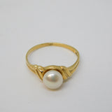 9ct Yellow Gold & Simulated Pearl Set Dress Ring Vintage c1990 Birmingham