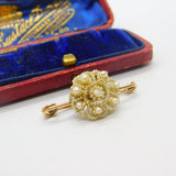 Georgian 9ct Rose Gold & Pearl Set Woven Flower Mourning Brooch c1820 Antique