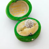 9ct Yellow Gold & Diamond Set Floral Cluster Ring Vintage c1970