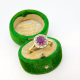 18ct Yellow Gold, Amethyst & Diamond Floral Cluster Ring Vintage 1983 London