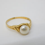 9ct Yellow Gold & Simulated Pearl Set Dress Ring Vintage c1990 Birmingham