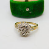 9ct Yellow Gold & Diamond Set Floral Cluster Ring Vintage c1970
