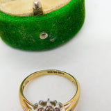 9ct Yellow Gold & Diamond Set Floral Cluster Ring Vintage c1970