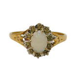 9ct Yellow Gold, Opal & Diamond Floral Cluster Ring Vintage c1970 London