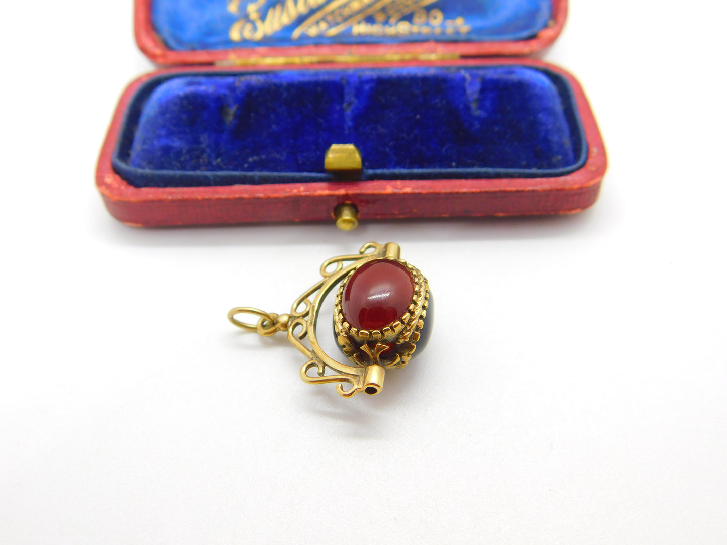 9ct Gold Bloodstone, Carnelian, Onyx Spinner Fob Pendant Vintage c1990