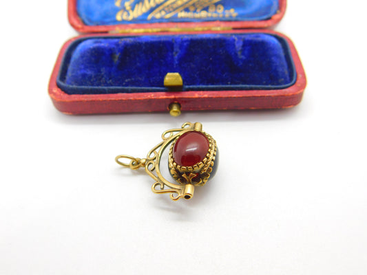 9ct Gold Bloodstone, Carnelian, Onyx Spinner Fob Pendant Vintage c1990