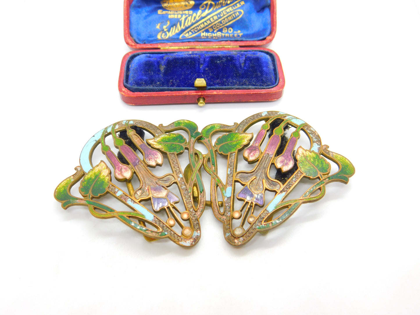 Art Nouveau Victorian Gilt Metal Colourful Enamel Floral Nurses Buckle c1860