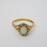 9ct Yellow Gold, Opal & Diamond Floral Cluster Ring Vintage c1970 London