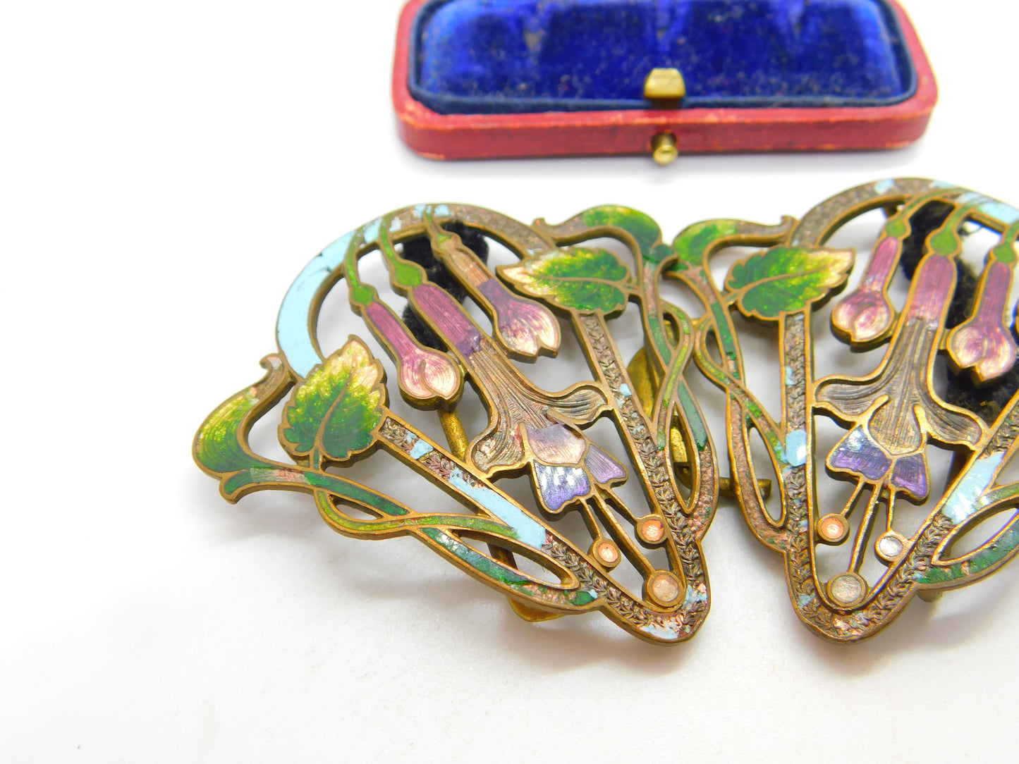 Art Nouveau Victorian Gilt Metal Colourful Enamel Floral Nurses Buckle c1860