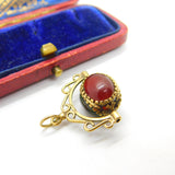 9ct Gold Bloodstone, Carnelian, Onyx Spinner Fob Pendant Vintage c1990