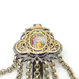 Georgian 15ct Gold, Cut Steel & Painted Porcelain Sewing Chatelaine Antique 1820