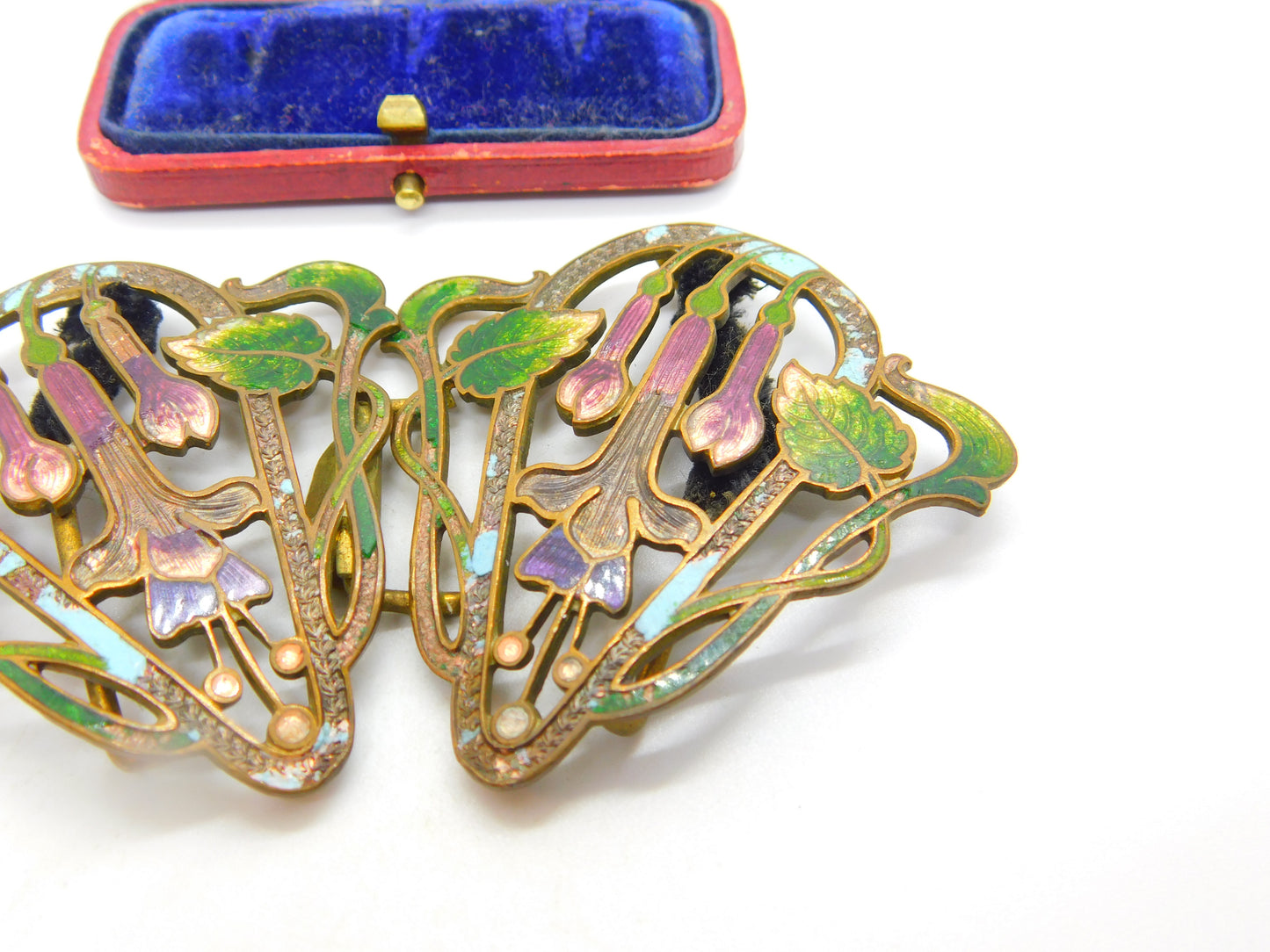 Art Nouveau Victorian Gilt Metal Colourful Enamel Floral Nurses Buckle c1860