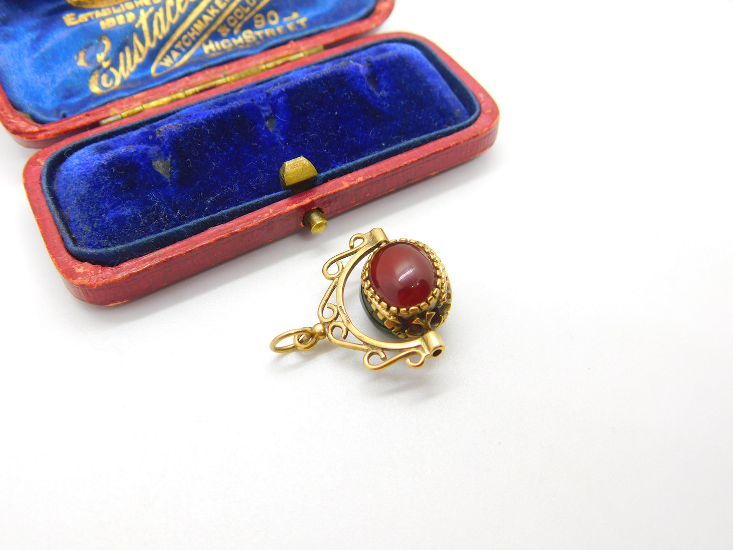 9ct Gold Bloodstone, Carnelian, Onyx Spinner Fob Pendant Vintage c1990