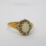 9ct Yellow Gold, Opal & Diamond Floral Cluster Ring Vintage c1970 London