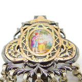 Georgian 15ct Gold, Cut Steel & Painted Porcelain Sewing Chatelaine Antique 1820