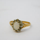 9ct Yellow Gold, Opal & Diamond Floral Cluster Ring Vintage c1970 London