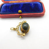 9ct Gold Bloodstone, Carnelian, Onyx Spinner Fob Pendant Vintage c1990