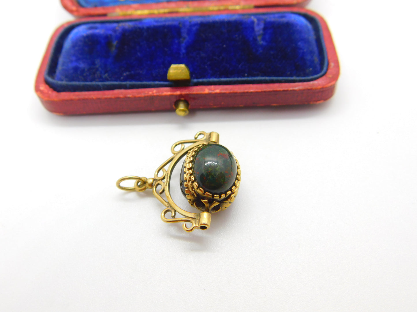 9ct Gold Bloodstone, Carnelian, Onyx Spinner Fob Pendant Vintage c1990