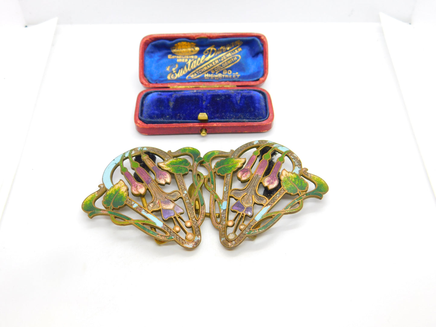 Art Nouveau Victorian Gilt Metal Colourful Enamel Floral Nurses Buckle c1860