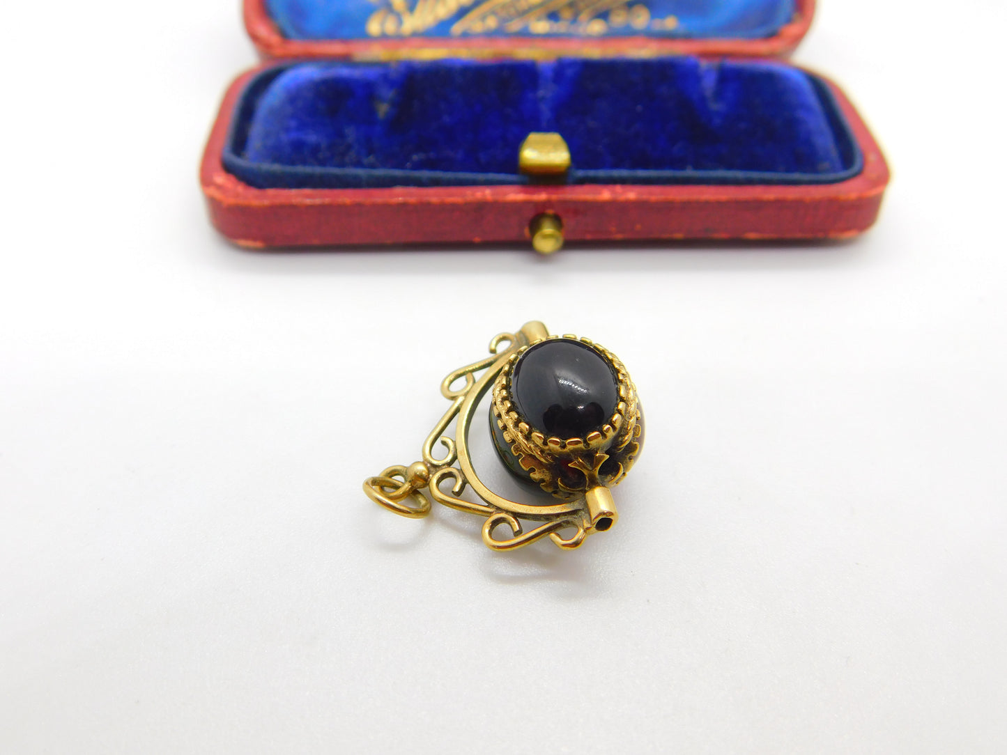 9ct Gold Bloodstone, Carnelian, Onyx Spinner Fob Pendant Vintage c1990