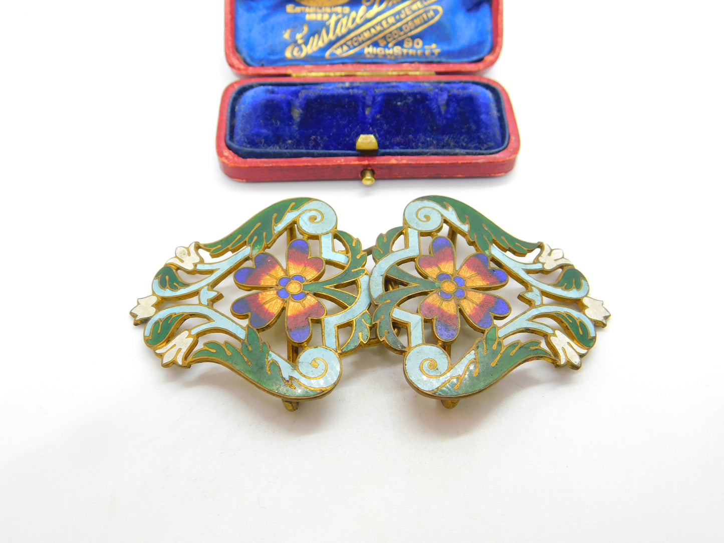 Victorian Art Nouveau Gilt Metal Colourful Enamel Floral Nurses Buckle c1880