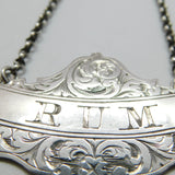 Pair of Victorian Sterling Silver Rum & Gin Decanter Labels 1858 Birmingham